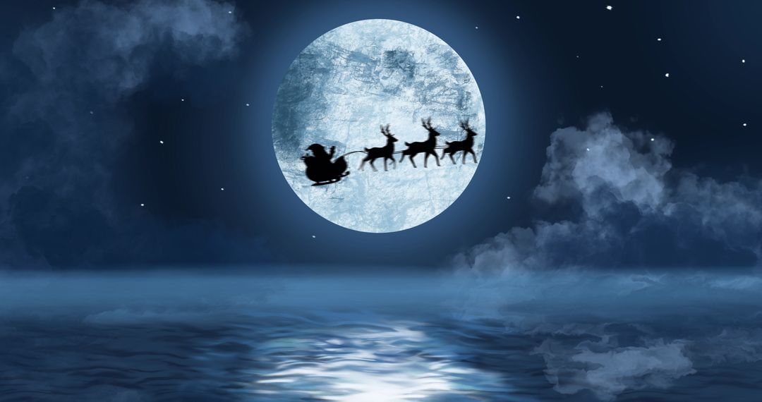 Silhouette of Santa's Sleigh with Reindeer and Full Moon - Free Images, Stock Photos and Pictures on Pikwizard.com