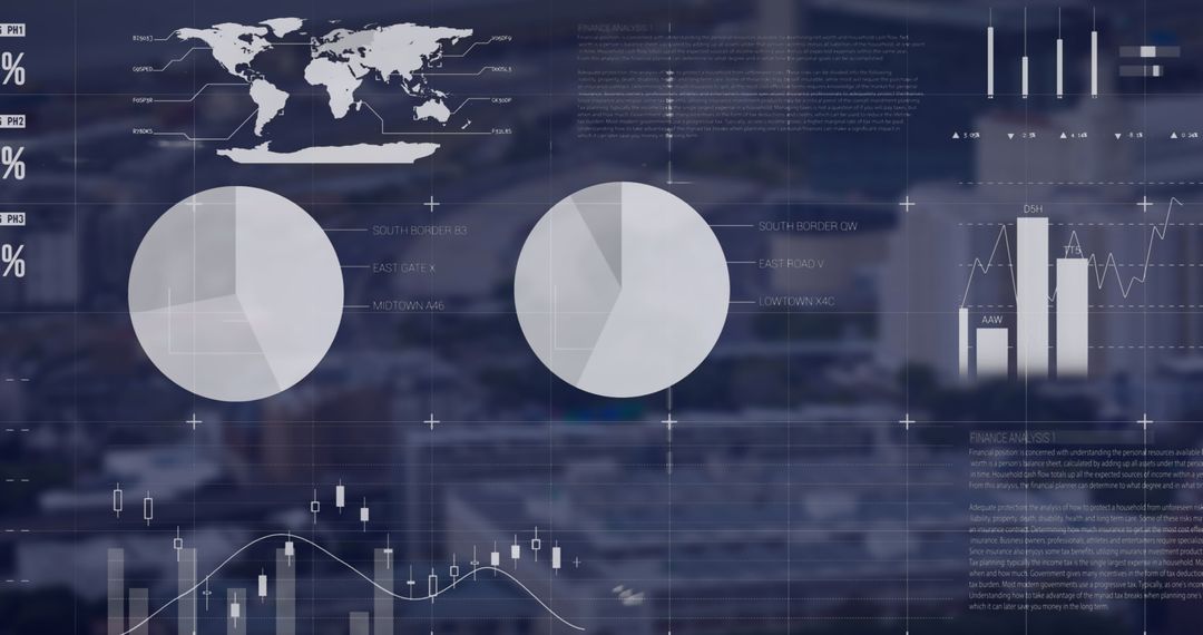 Futuristic Data Processing Over Cityscape With Artful Interface Design