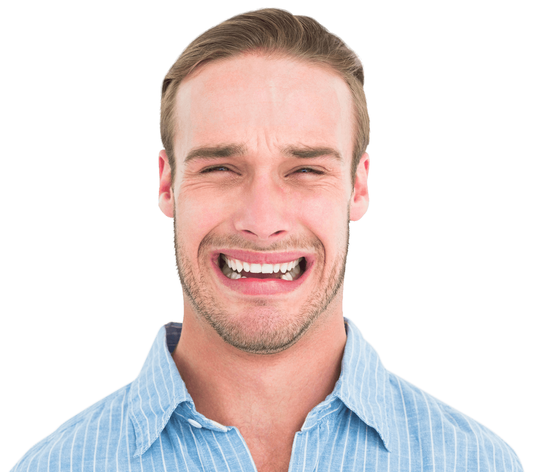 Transparent Portrait of Handsome Man Expressing Emotional Sadness