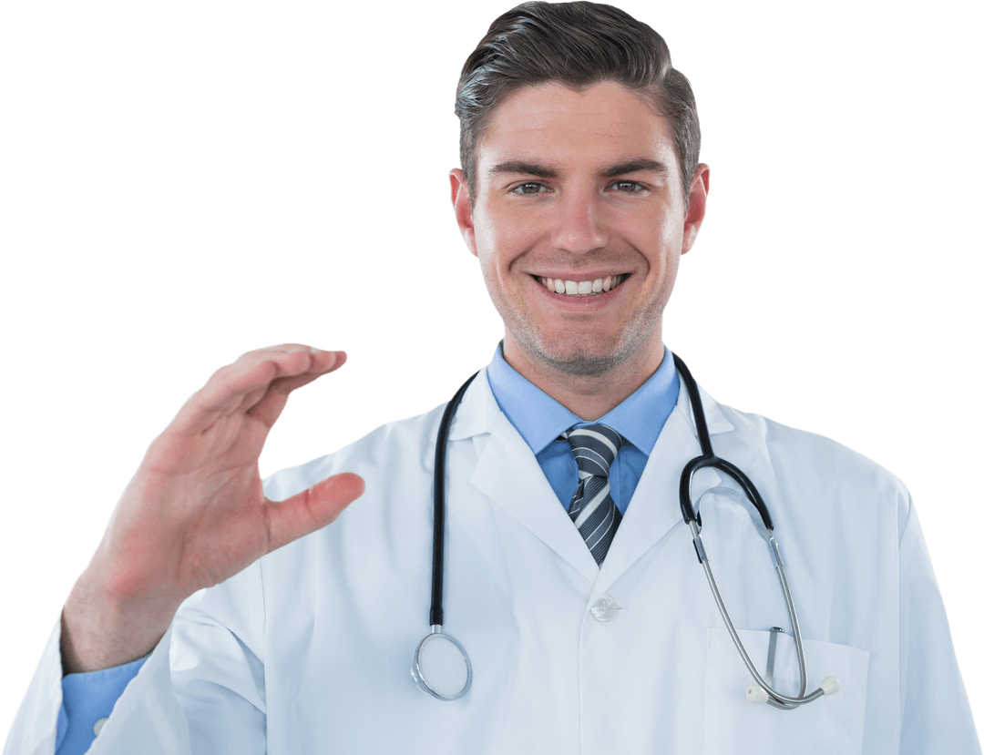 Transparent Portrait of Smiling Male Doctor Gesturing OK