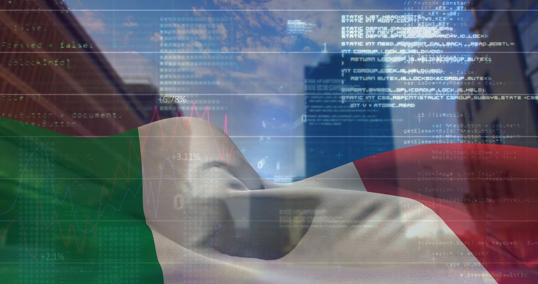 Data Processing Concepts with Italian Flag and Cityscape Background