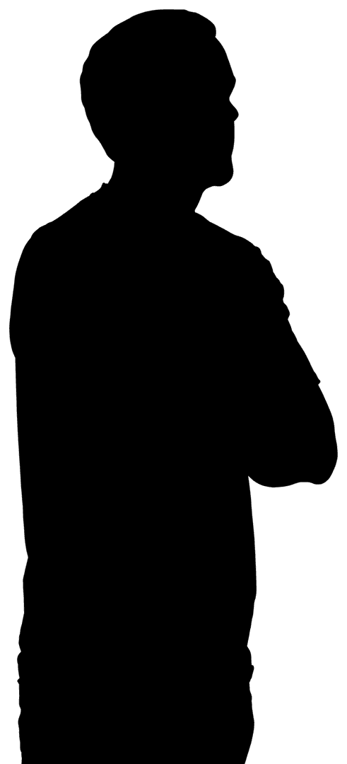 Silhouette of Man Standing with Crossed Arms on Transparent