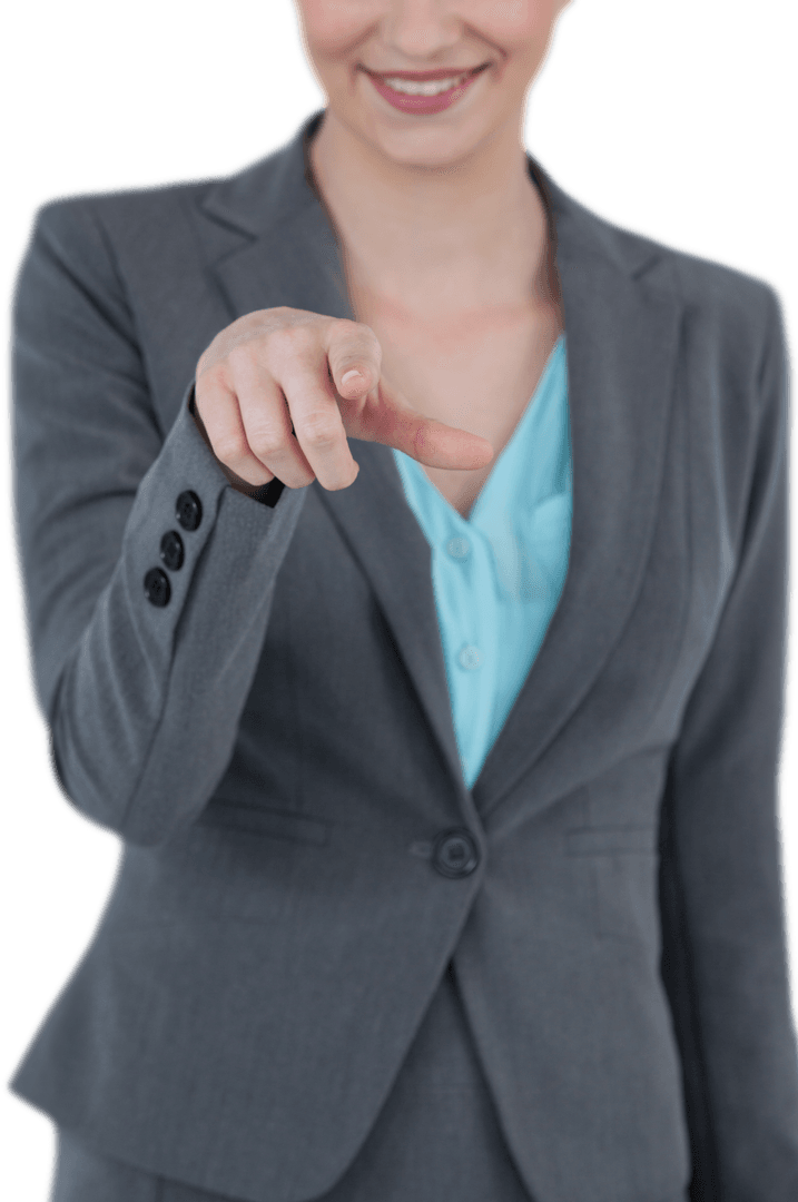 Businesswoman Interacting with Transparent Screen Interface