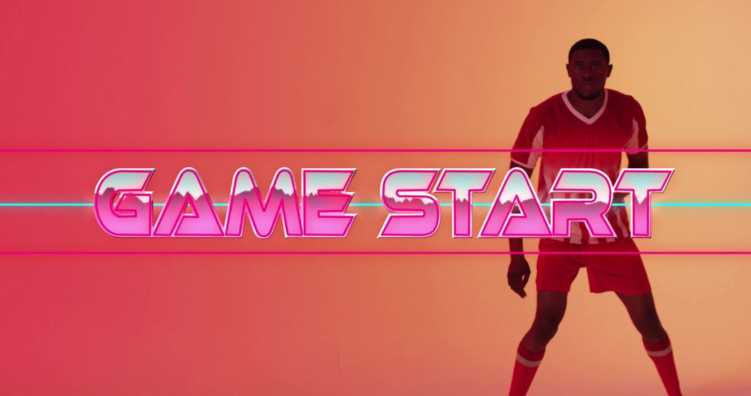 Game Start Text with Athlete in Red Sports Uniform