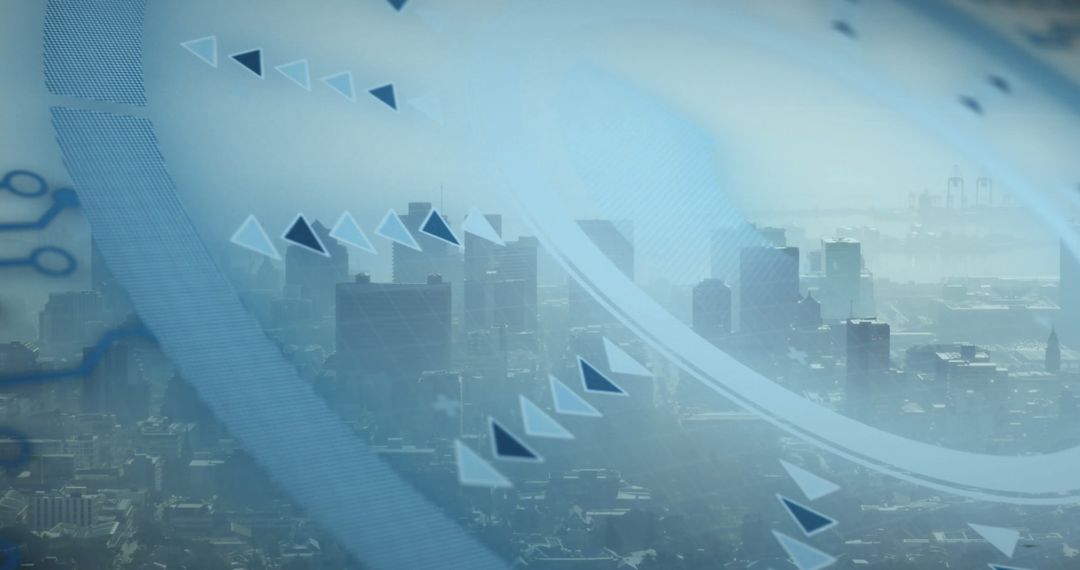 Abstract Digital Overlay on Futuristic Cityscape