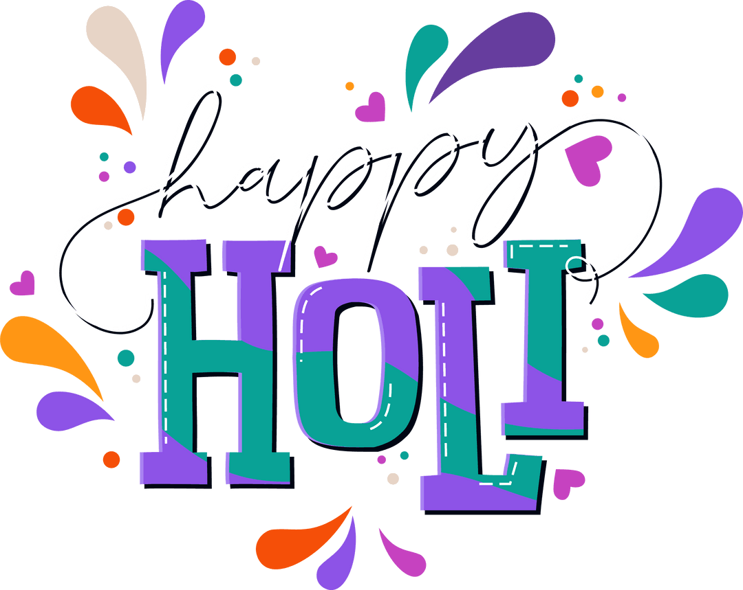 Vibrant Festive Text Display For Holi Celebration Transparent Background