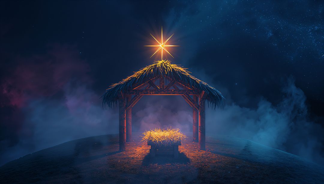 Rustic Nativity Scene with Radiant Star and Manger