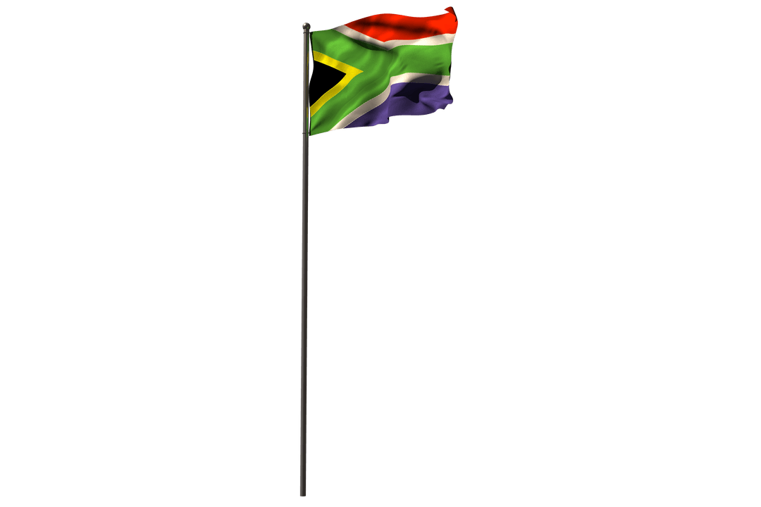 Transparent South Africa Flag Waving on Pole