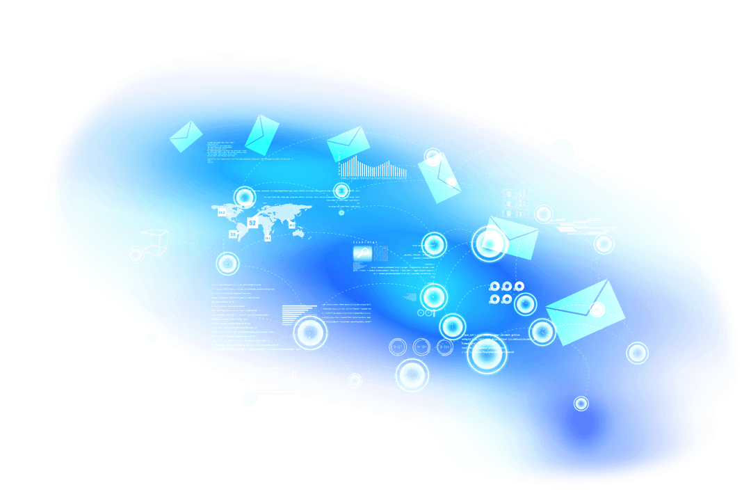 Digital Blue Transparent Speech Bubble with Communication Icons