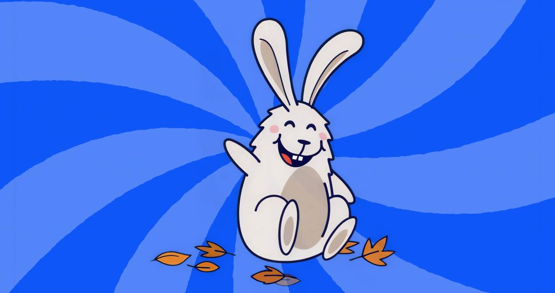 Smiling Floppy-Eared Cartoon Rabbit with Spiraling Blue Background
