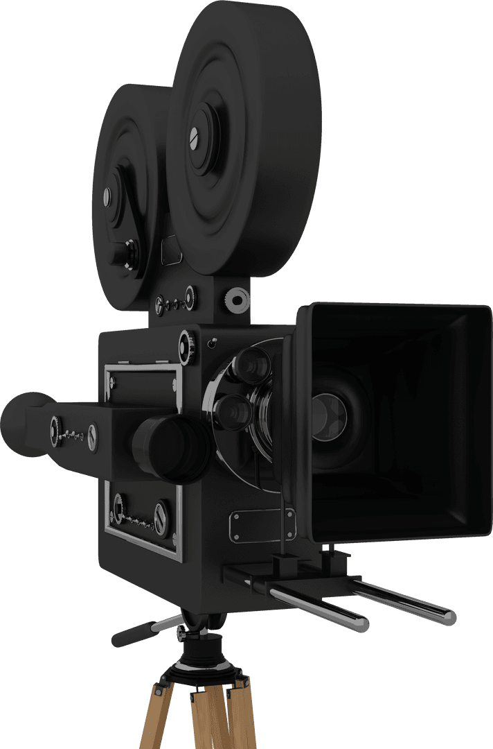 Transparent Vintage Movie Camera on Wooden Tripod for Retro Cinema Concepts