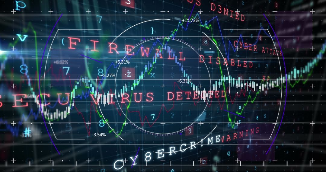 Cyber Attack Threat with Digital Data and Firewall Warning