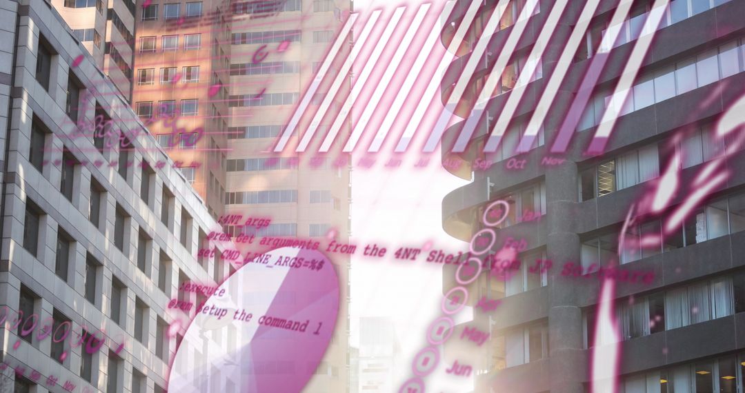 Digital Data and Statistics Overlay on City Skyscrapers