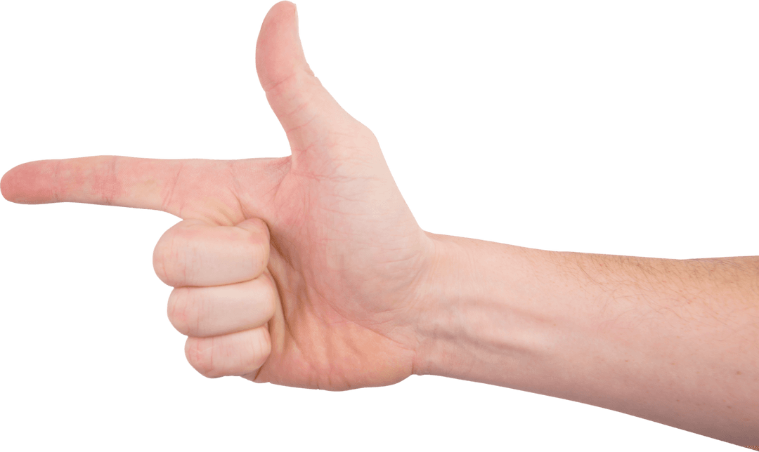 Transparent Hand Gesture Simulating Finger Gun Sign on White Background
