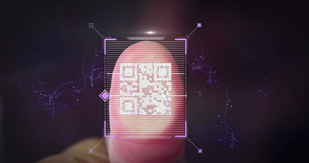 QR Code Thumb Scan with Digital Circuits Overlay
