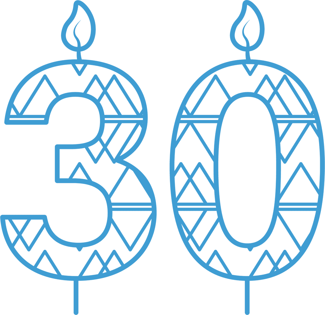 Transparent Blue Illustrated 30 with Flames for Celebrations