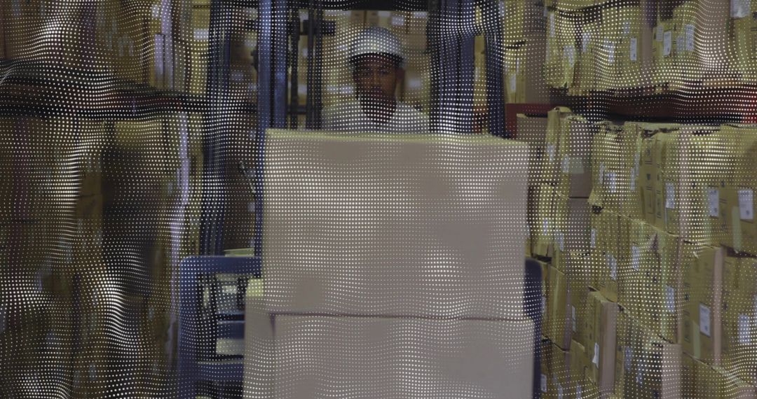 Warehouse Worker Operating Forklift with Proper Safety Gear