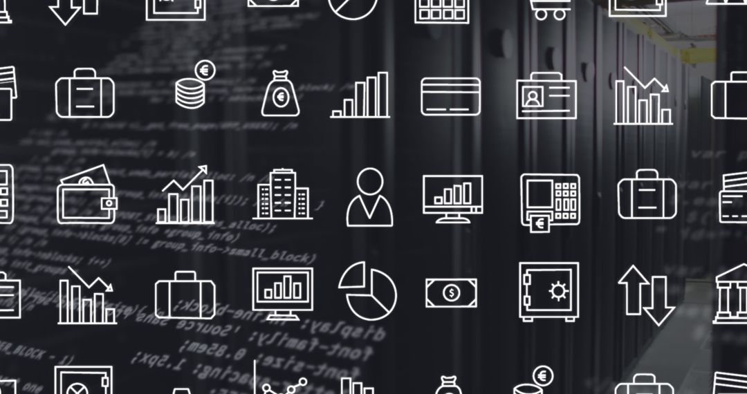 Digital Interface Icons Overlaying Data on Servers