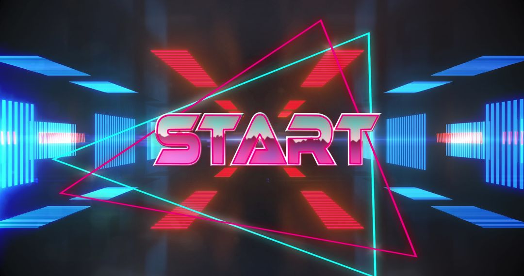Retro Arcade Game Start Screen with Neon Triangle