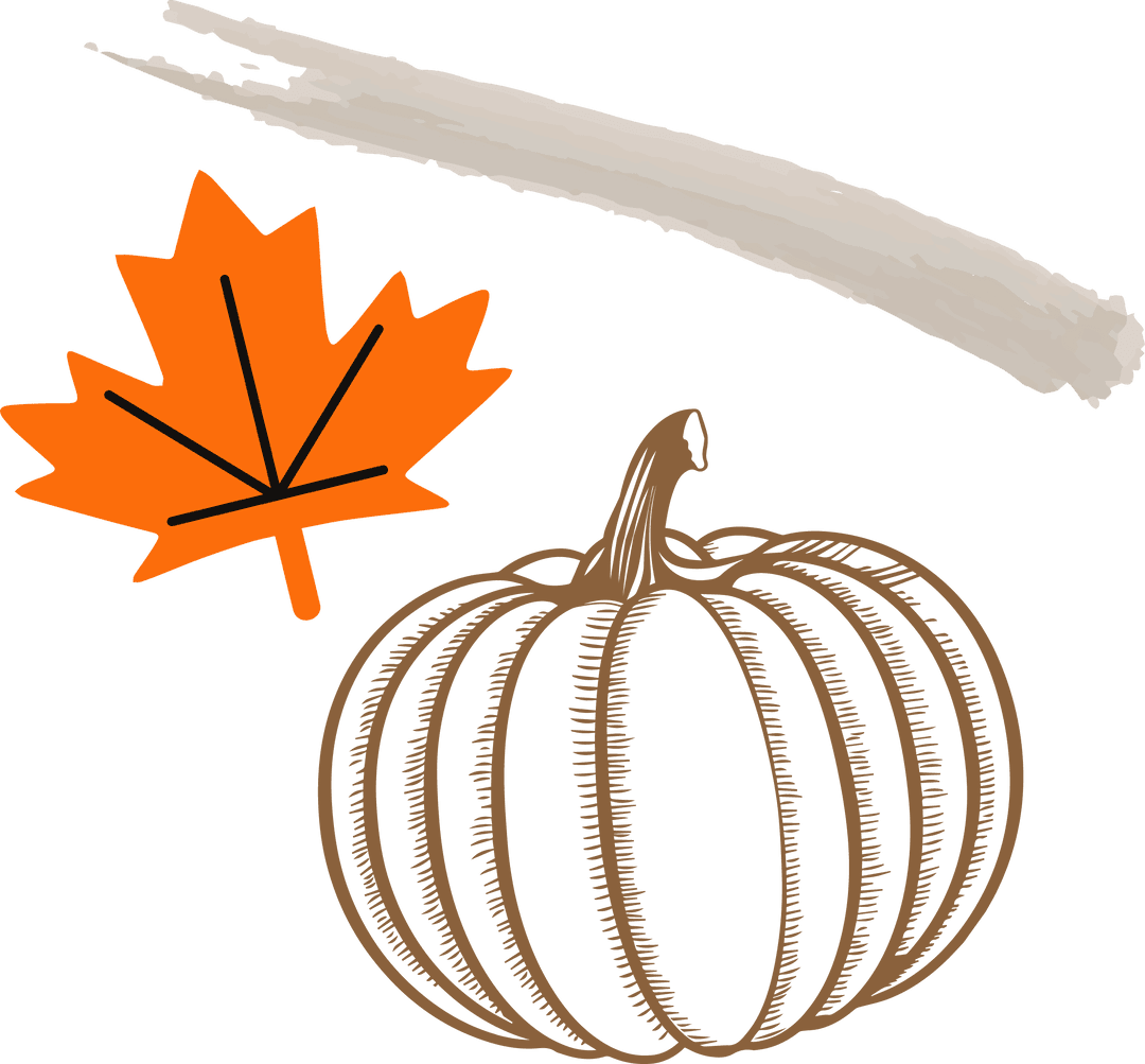 Transparent Autumn Vector with Pumpkin, Leaf, and Brushstroke