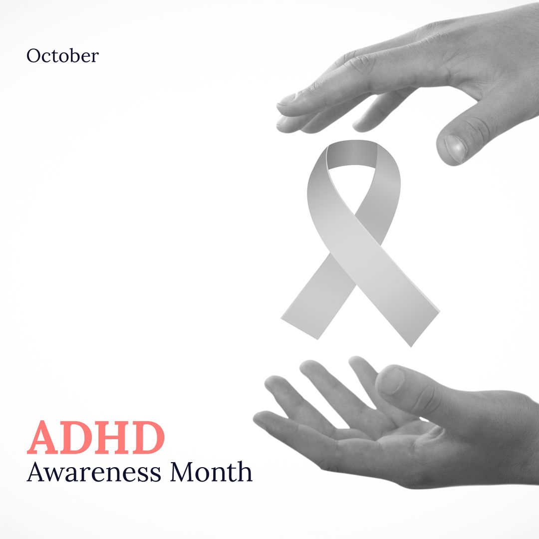 ADHD Awareness Month Ribbon Hand Concept on Subtle Background
