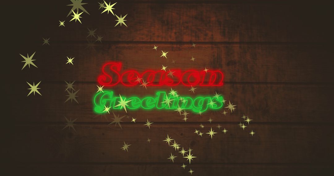 Season’s Greetings with Festive Neon Text and Twinkling Stars