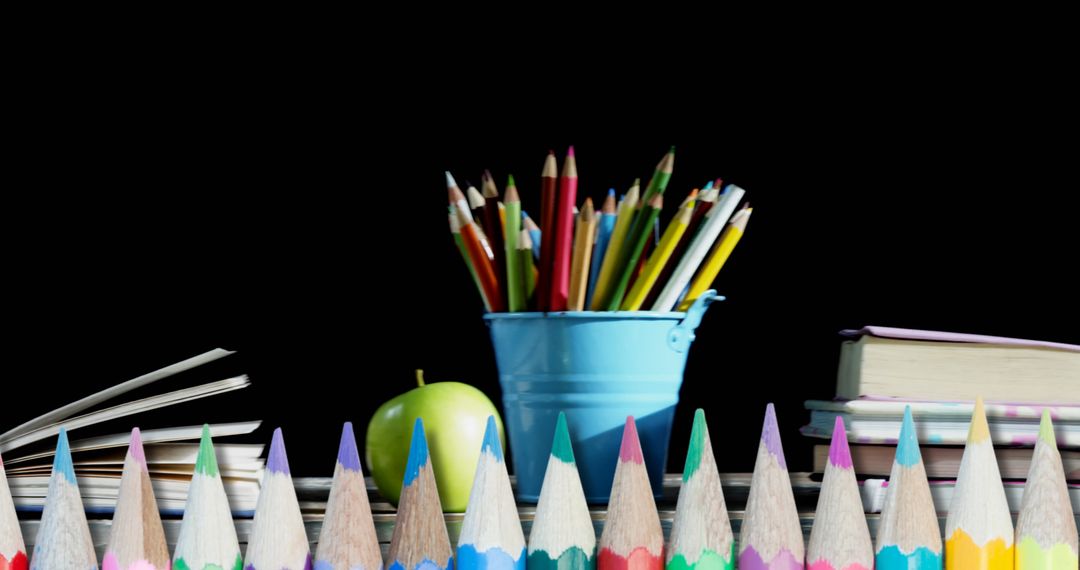 Colorful Pencils and Books With Apple, Education Theme