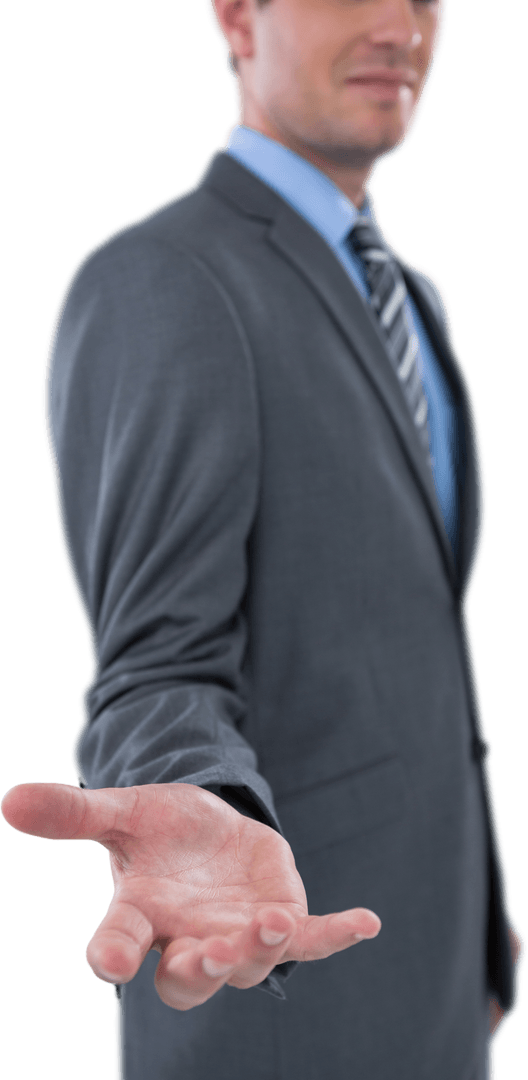 Confident Businessman Holding Invisible Object on Transparent Background