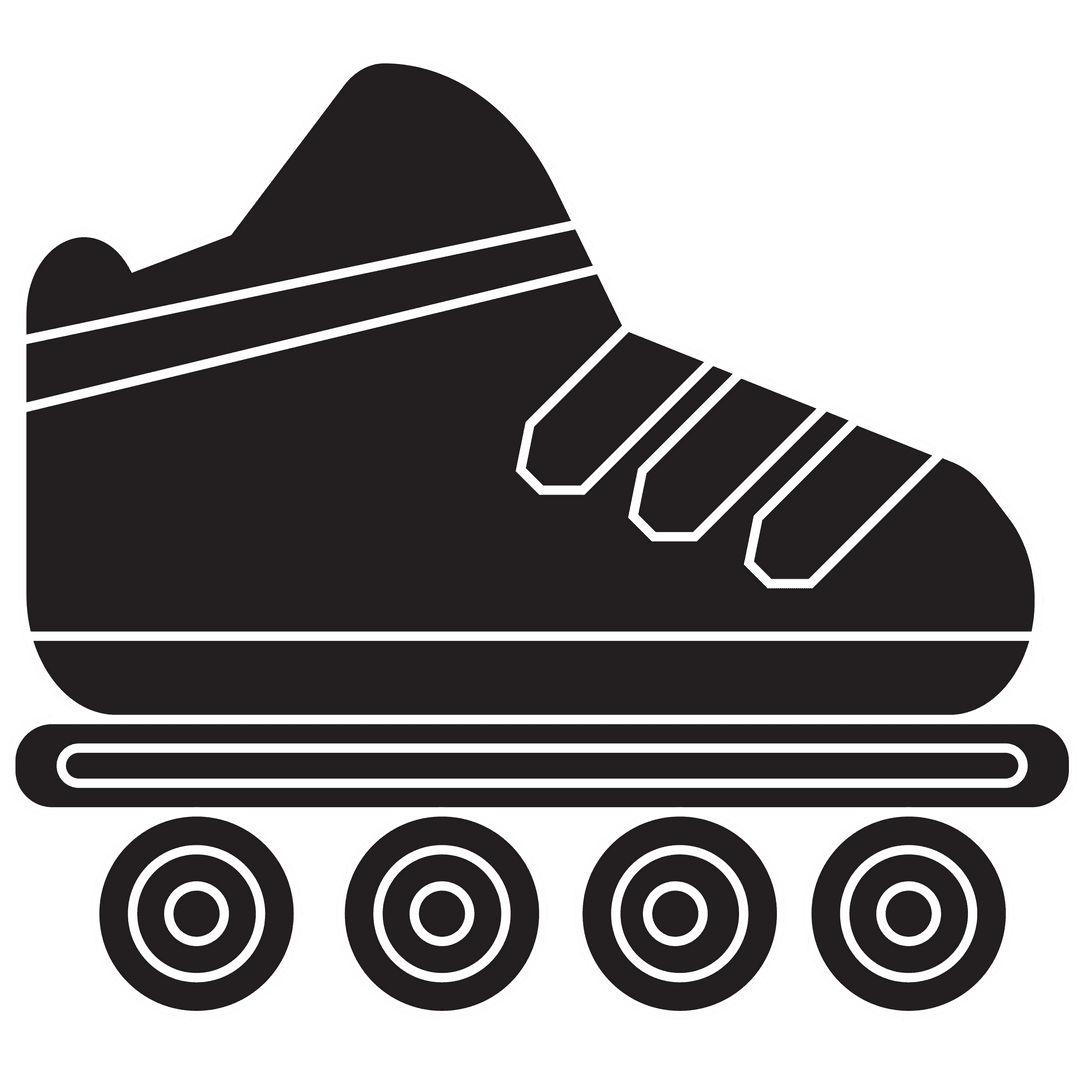 Stylized Black Inline Skate Icon on Transparent Background