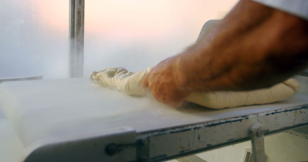 Baker Preparing Dough on Floured Surface in Bakery - Free Images, Stock Photos and Pictures on Pikwizard.com