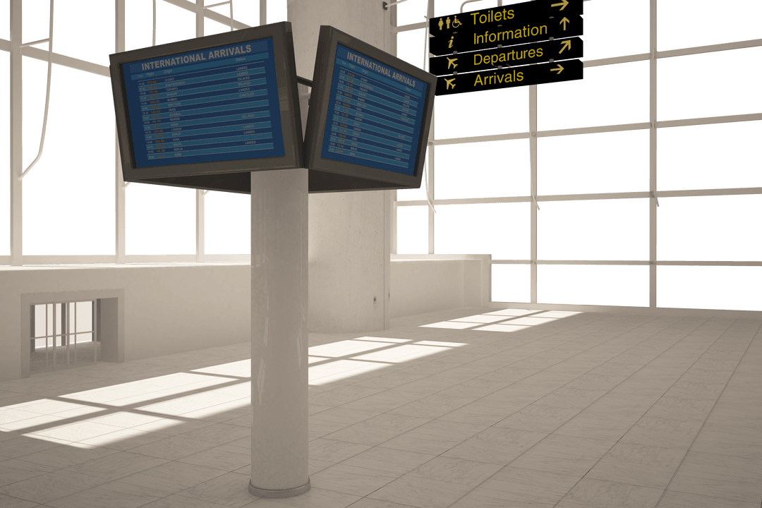 Transparent Minimalist Airport Interior with Information Screens