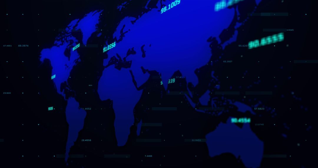 Digital Global Data Visualization on Blue World Map