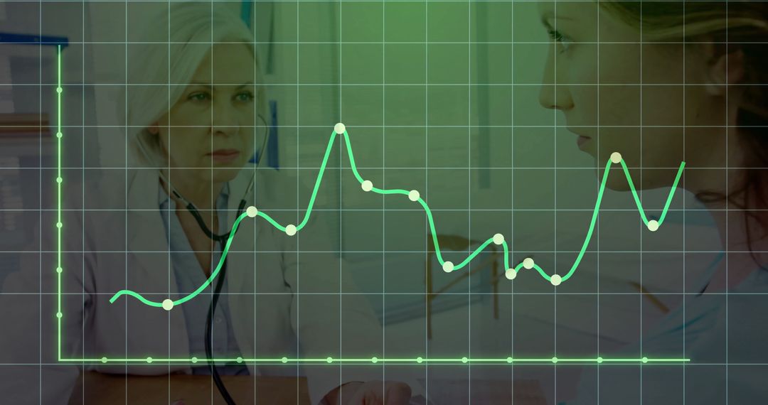 Physician and Patient Reviewing Data with Medical Line Chart Overlay