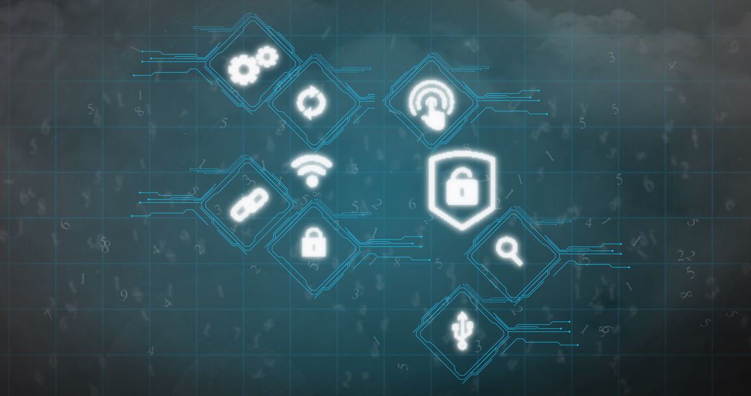 Digital Security Icons Overlayed on Stormy Cloud Background
