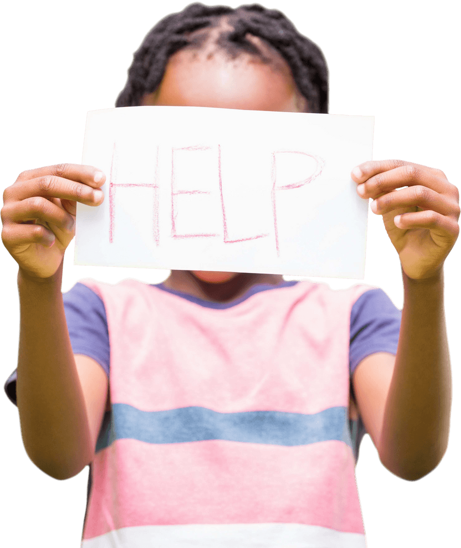 Child Holding Help Sign for Transparent Emotional Crisis Message
