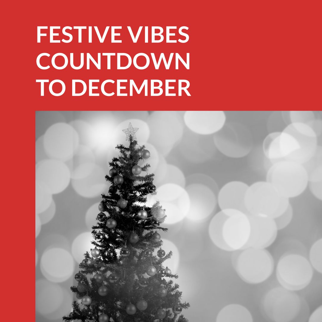 Festive Countdown with Christmas Tree and Sparkling Bokeh Lights