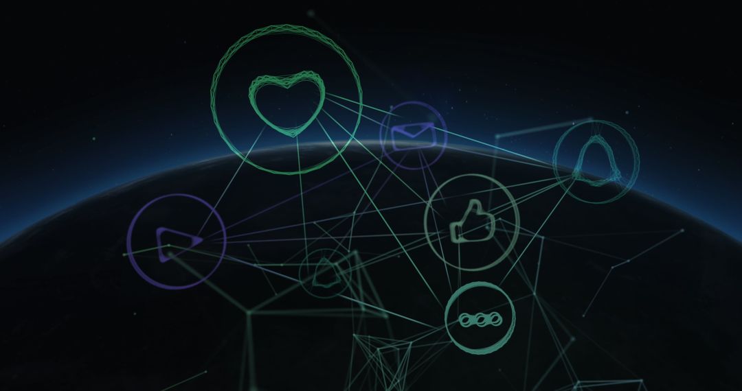 Digital Network Connections Over Globe with Neon Icons