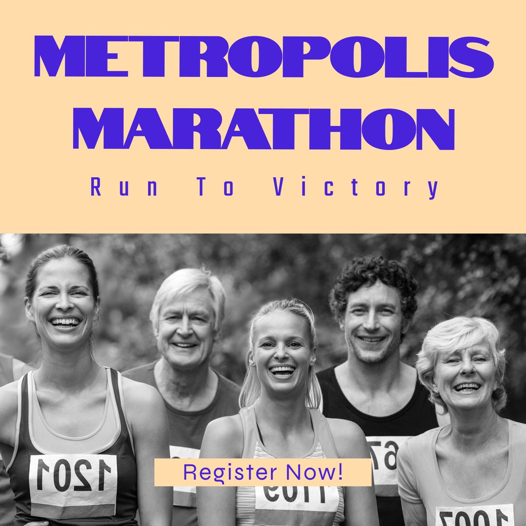 Cheerful Runners Participating in Metropolis Marathon