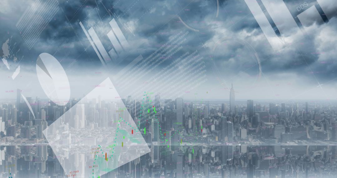 Data Processing Overlay on Cityscape for Global Finance Concept
