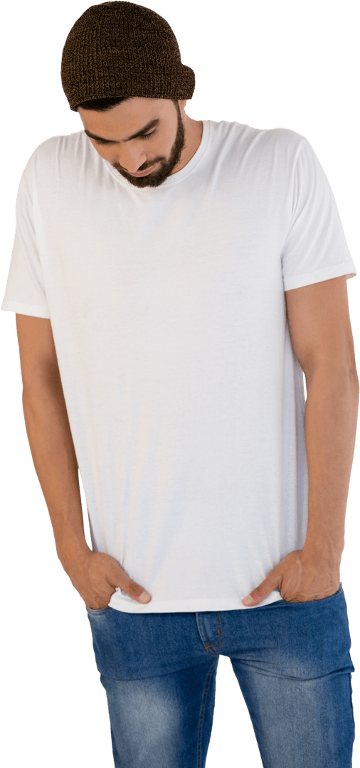 Biracial Man in Winter Hat with Beard on Transparent Background