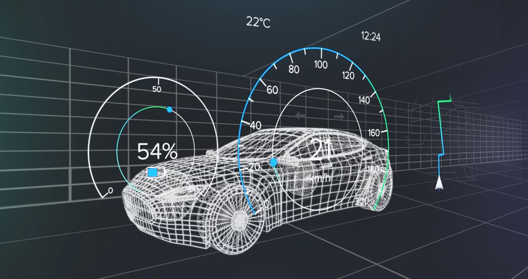 Futuristic Vehicle Interface with Digital Speedometer and 3D Car Model