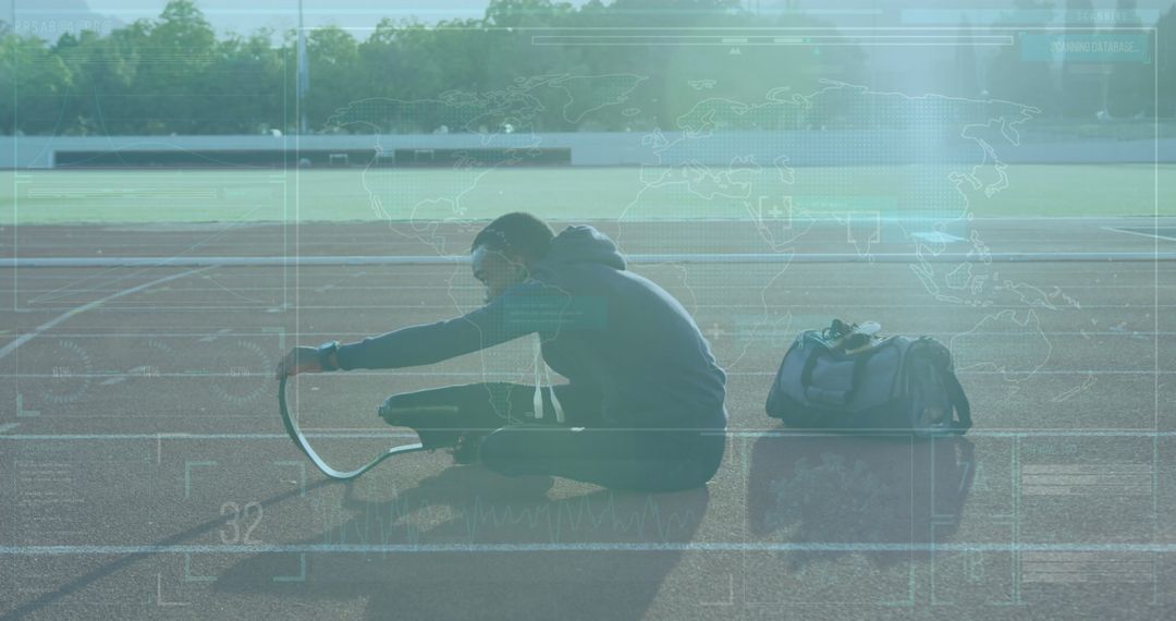 Disabled Athlete Analyzing Data on Track