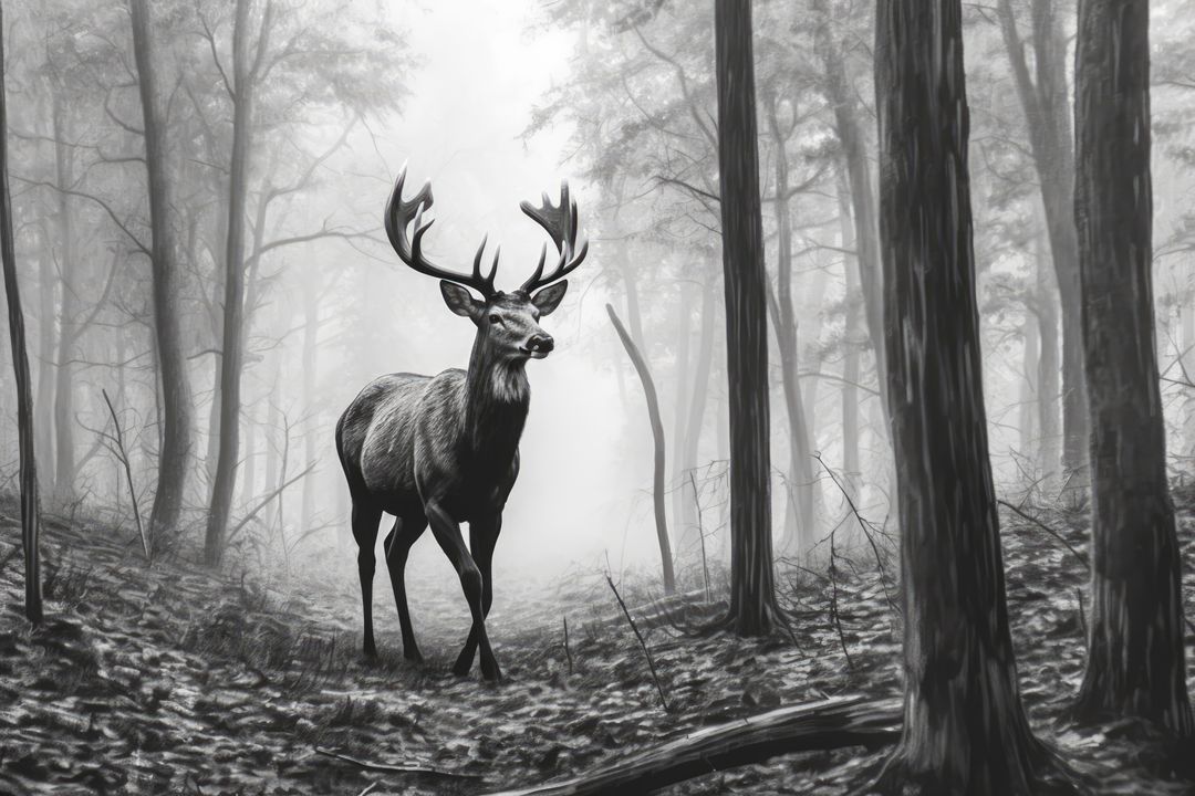 Black and white portrait of deer in misty forest, copy space, created using generative ai technology - Free Images, Stock Photos and Pictures on Pikwizard.com