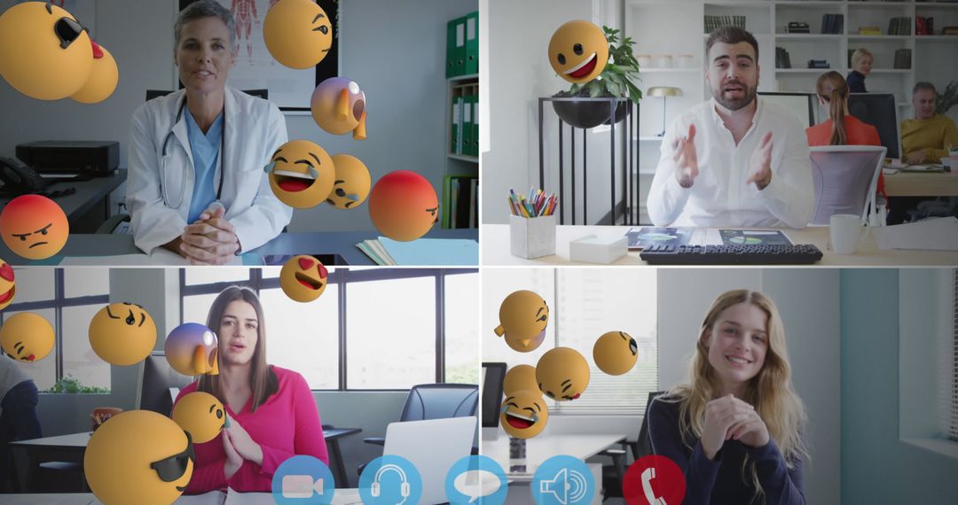 Video Call with Floating Emojis During Online Conference Meeting