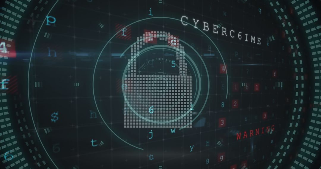 Security Padlock with Digital Code Overlay on Cybercrime Background