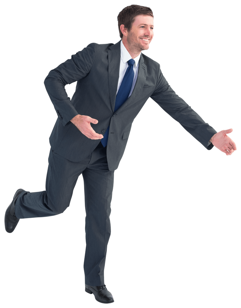 Transparent Businessman Greet Enthusiastic Gesture Offering Partners