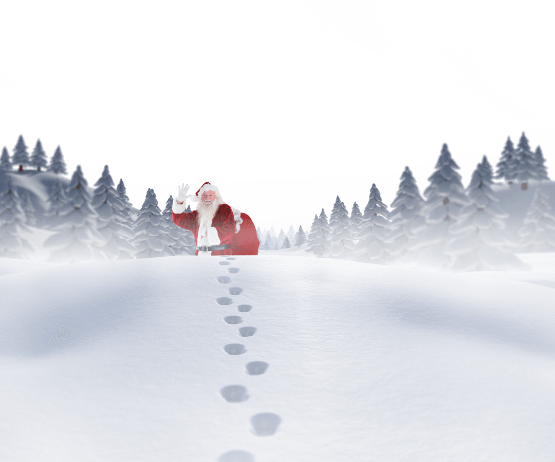 Transparent Santa Claus Walking in Snowy Winter Wonderland