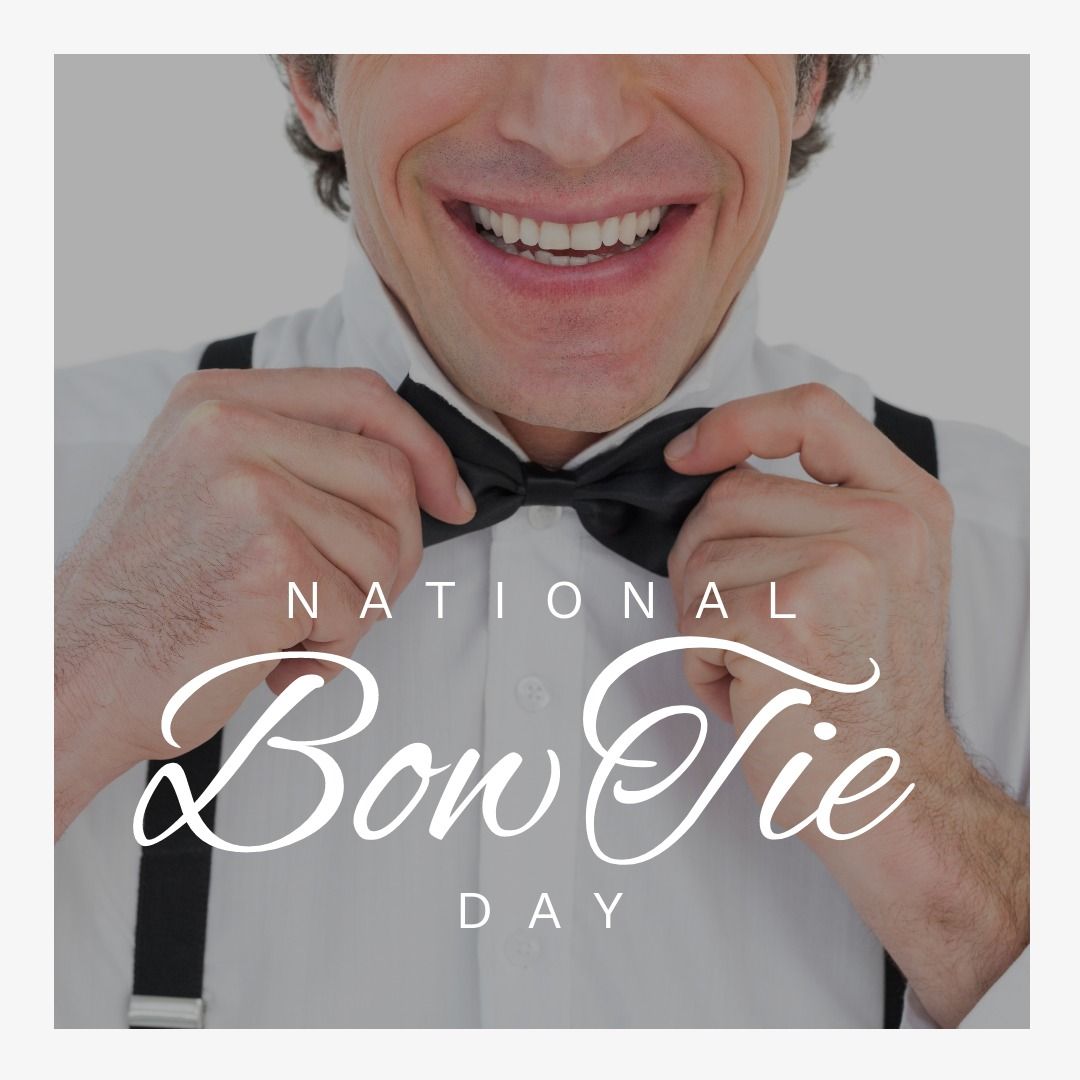 Smiling Man Celebrating National Bow Tie Day with Black Bow Tie - Download Free Stock Templates Pikwizard.com