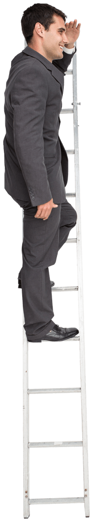 Caucasian Businessman Climbing Ladder Transparent Background