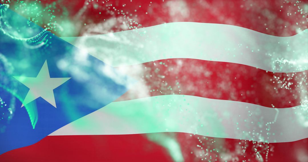 Flowing Puerto Rican Flag in Ethereal Digital Dreamscape